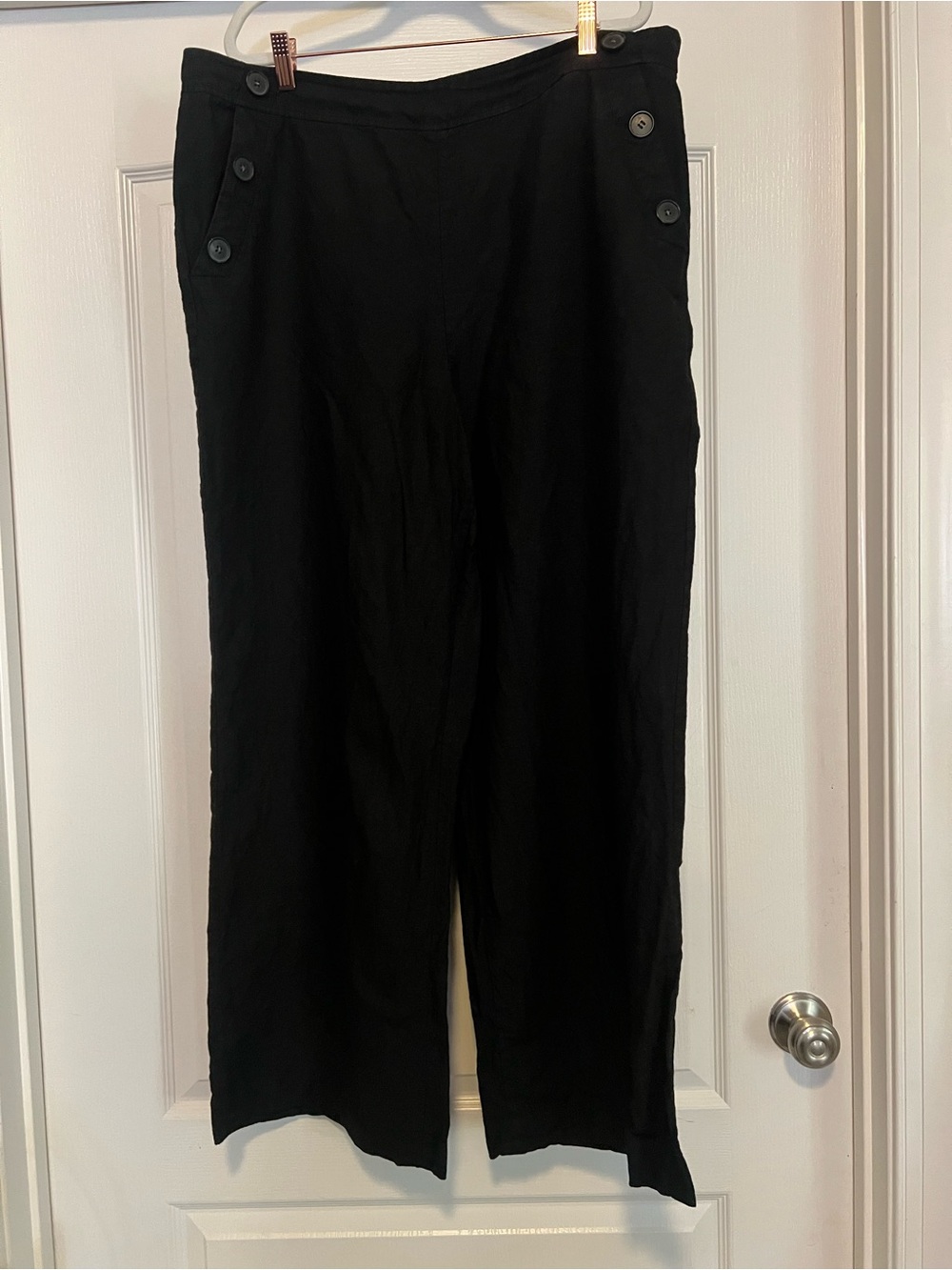Talbots Black Button-Accent Linen Pants